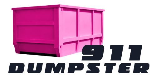 Logo of 911Dumpster.com, featuring a striking blue color scheme, symbolizing reliability and eco-friendly waste management services. The logo's design cleverly incorporates elements representing dumpsters and environmental responsibility